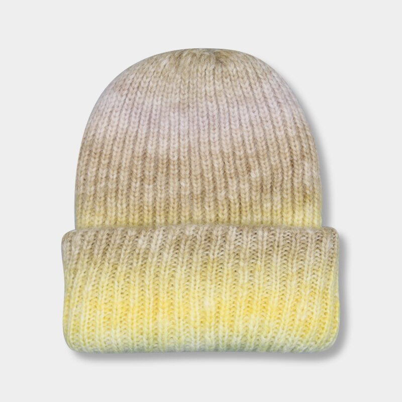 Beanie Hats for Women Winter Hat Tie Dye Gradient Color Keep Warm Outdoor Ladies Flexible Thick Winter Hat шапка мужская: yellow