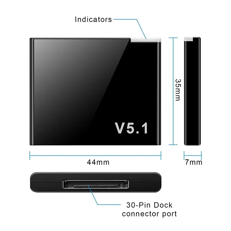 I-WAVE 30 Pin Bluetooth 5.1 Audio Receiver A2DP Musik Mini Wireless Adapter Für iPhone iPod 30 Pin Jack Analog lautsprecher