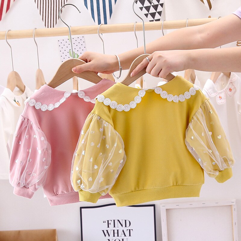 Baby Meisjes Zoete Kant Trui Herfst Mode Baby Meisje Revers Leuk Overhemd Kinderkleding Kinderen Lange Mouw katoen