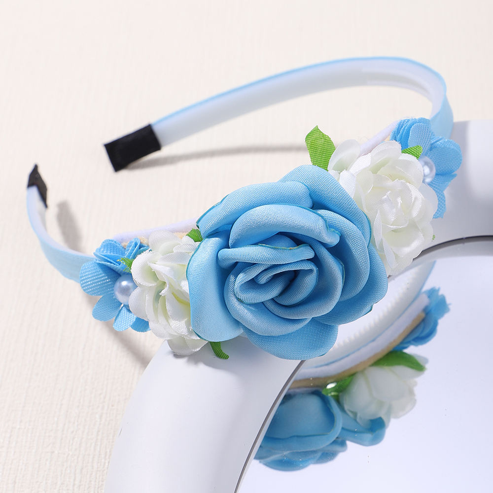 1PC Cute Hairband Kids Princess Headwear Boutique Triple Satin Flowers with Zircon Hair Accessories Head Hoop for Girls Headband: SKY BLUE