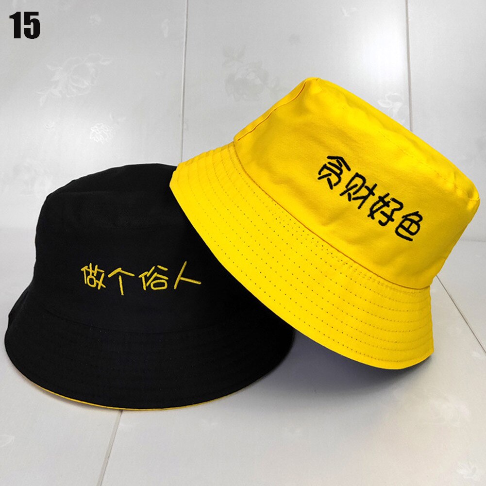 Hoed zomer student dubbelzijdige pet vissershoed chinese borduurwerk zonnehoeden opvouwbaar katoen: 15