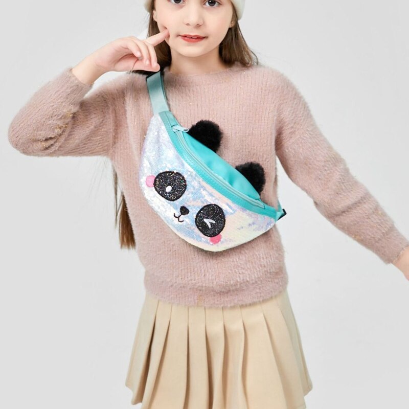 Riñonera con dibujos de osos Panda para niñas, Cangurera con lentejuelas, de Navidad