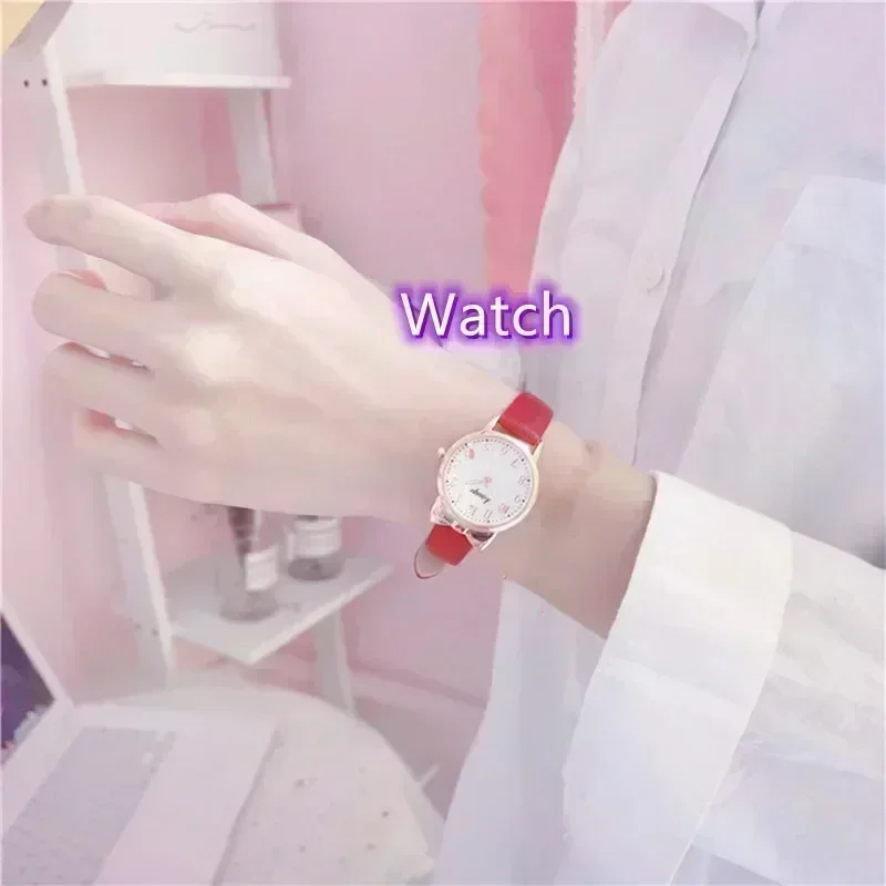2025 Kinder Liebe Digitale Zifferblatt Kinder Set Uhr Lederband Quarz Uhren Kind Mädchen Uhr kinder Uhr + armband: Rot