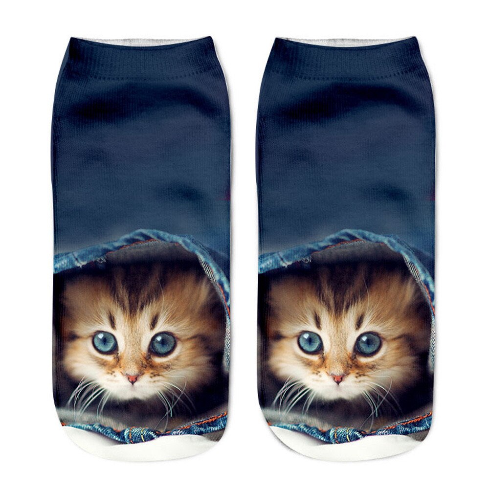 Stijl Mode 3D Kat Dier Duizenden Afdrukken Patronen Korte Sokken Grappige Harajuku Herfst Vrouwen Gelukkig Low Enkelsokken
