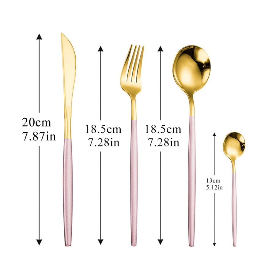 4Pcs/set white silver Cutlery Set 18/10 Stainless Steel Dinnerware Silverware Flatware Set Dinner Knife Fork Spoon: pinkgold 4pcs