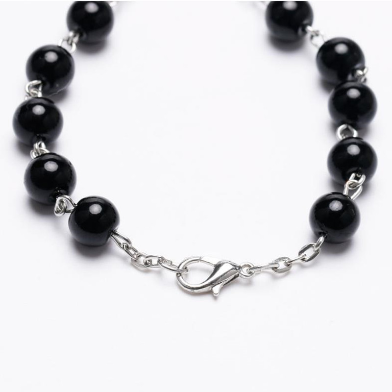 CR77 10pcs Vintage Black Beads Catholic One-Decade Rosary Glass St Benedict Connectors INRI Crucifix Bracelet Statement