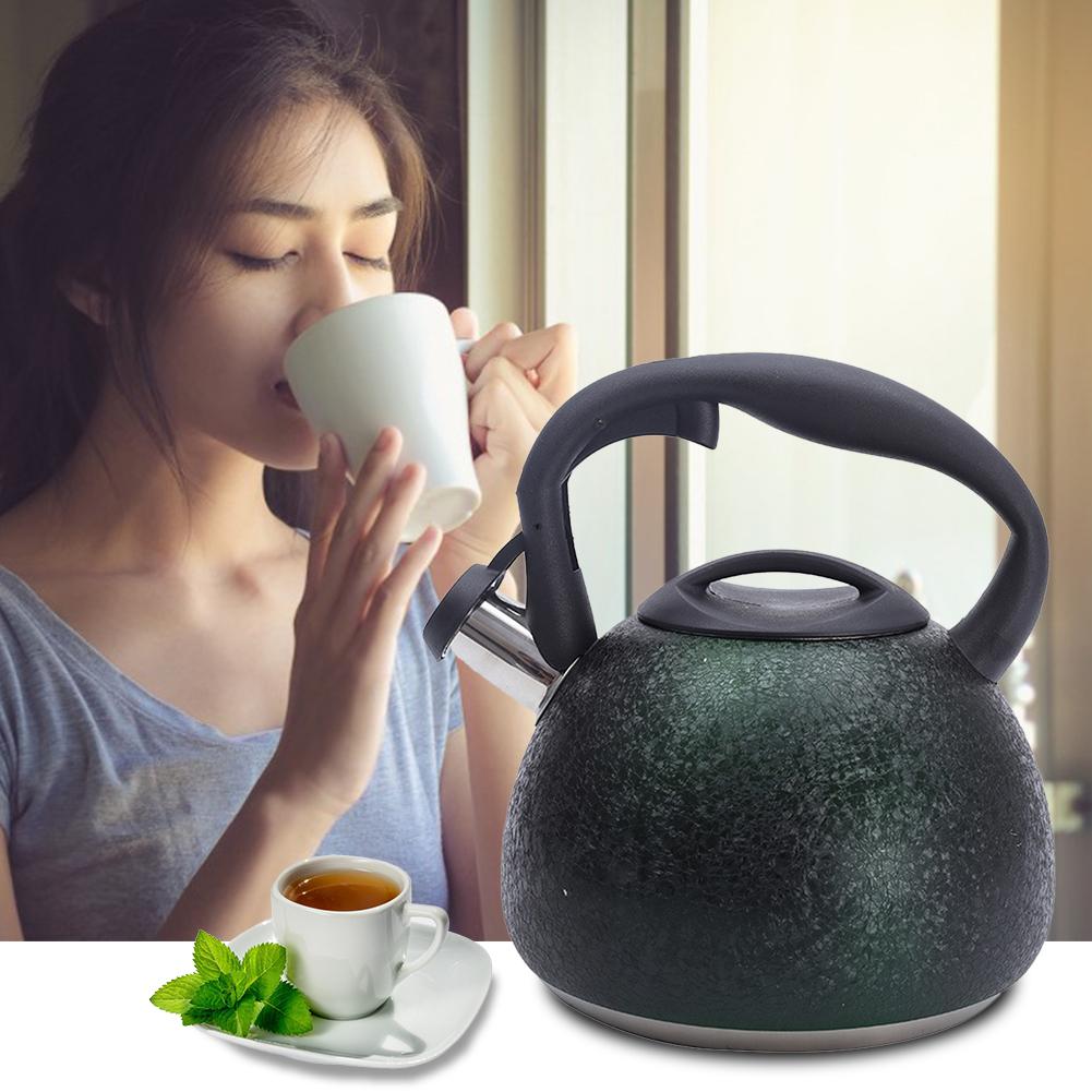 Tetera de acero inoxidable 3L que silba grietas superficie de grano tetera con mango a prueba de calor-estufa adecuada para todas las fuentes de calor