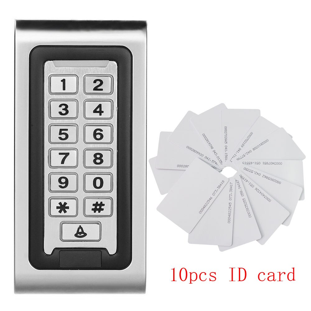 Waterproof Metal 125KHZ Access Control Keypad With 8000 Users+10 Key Fobs For RFID Door Access Control System: AC and 10 cards
