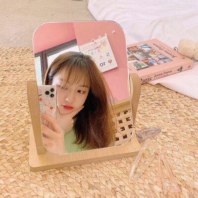 Abstract Wind Contracted Wooden Mirror Can Rotate Lovely Girl Student Desktop Makeup Mirror Web Celebrity Dressing Mirror: more big