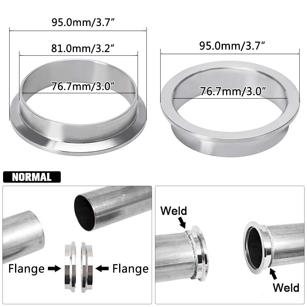 3 &quot;Sus 304 Staal Roestvrij Uitlaat V Band Klem Flens Kit Quick Release Clamp Mannelijke Vrouwelijke Flens Platte Flens auto Accessoires