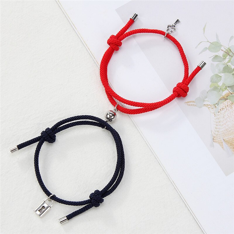 Mode Key Lock Metaallegering Paar Armband Magneet Attractie Beste Vriend Verstelbare Touw Armbanden Voor Vrouwen Mannen Sieraden: L