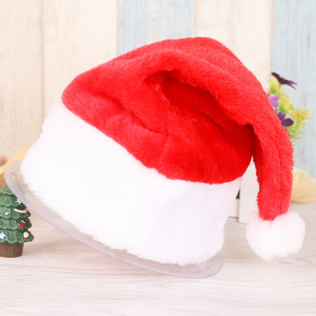 Met pluchen rand kerstman muts pluizige kerstman muts kerstversiering kerstfeest hoed kerstman verkleedhoed bontbal