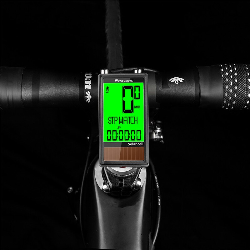 West Fietsen Fiets Computer Draadloze Zonne-energie Fietsen Kilometerstand Snelheidsmeter Multifunctionele Fiets Stopwatch Met 5 Talen