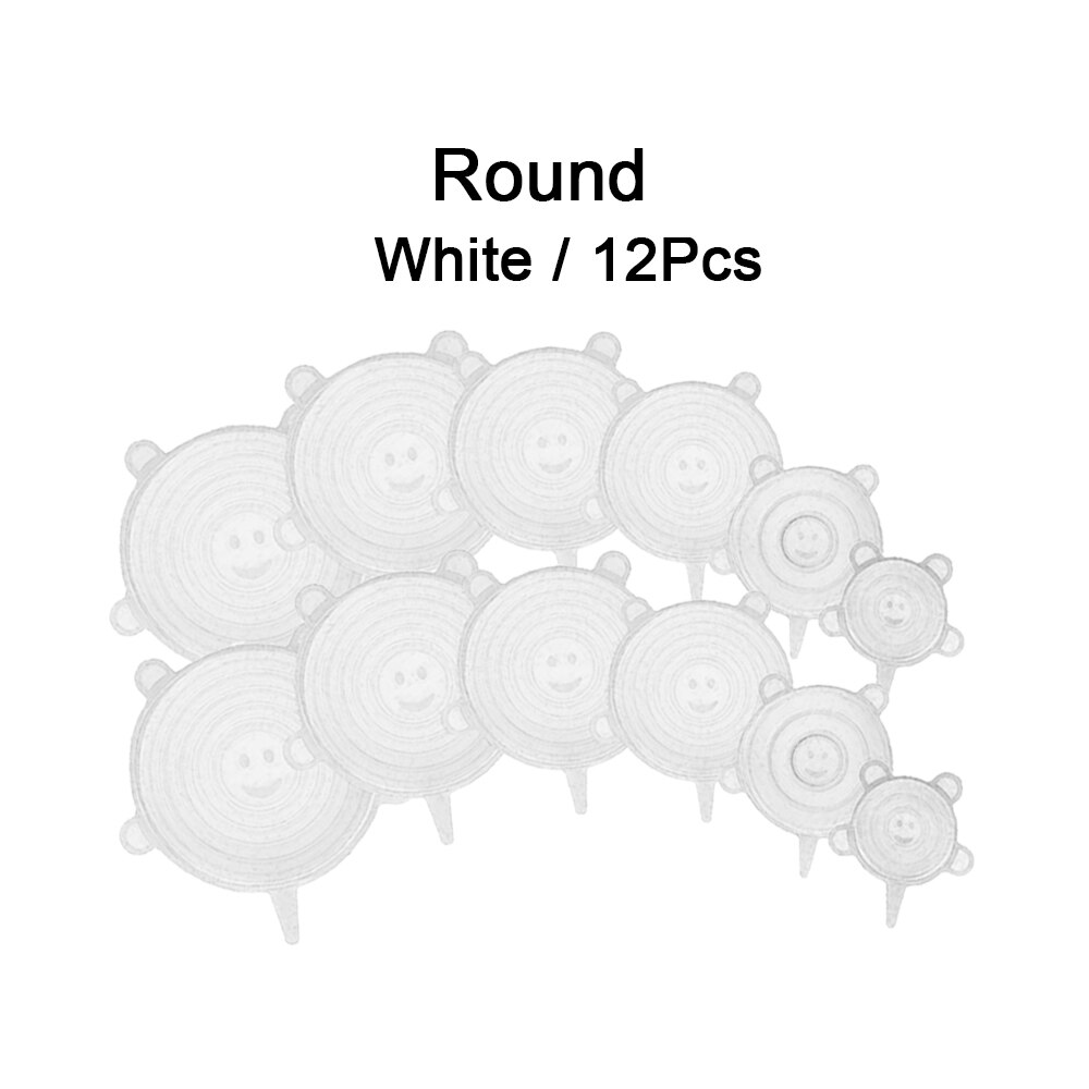6/12 stk silikone låg til køkkengrej skål universal silikonelåg mad genanvendelige stræklåg madindpakning skål køkkenpropper: 12 stk rund hvid