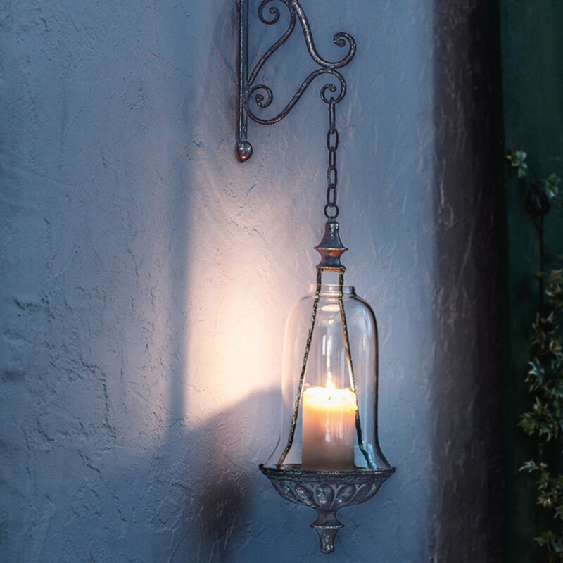 hurricane glass rustic retro metal decorative hanging wall candle holder