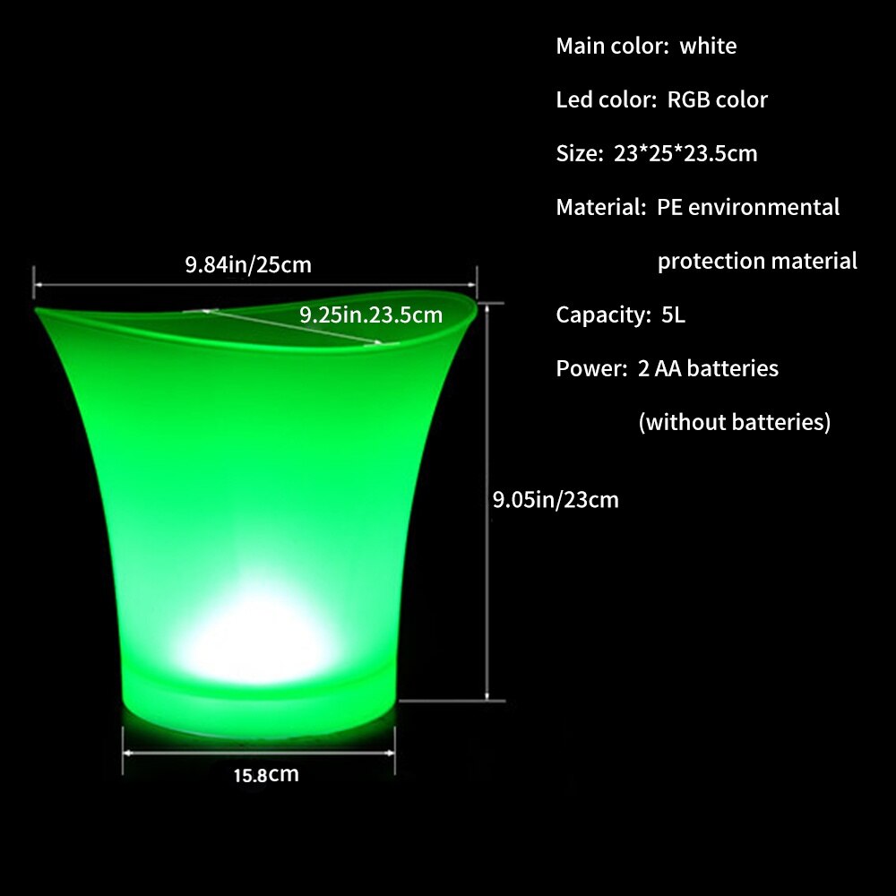Seau à glace en plastique étanche, 5l, 7 couleurs, LED, pour Bars, boîtes de nuit, éclairage LED, seau à Champagne, bière, fête nocturne