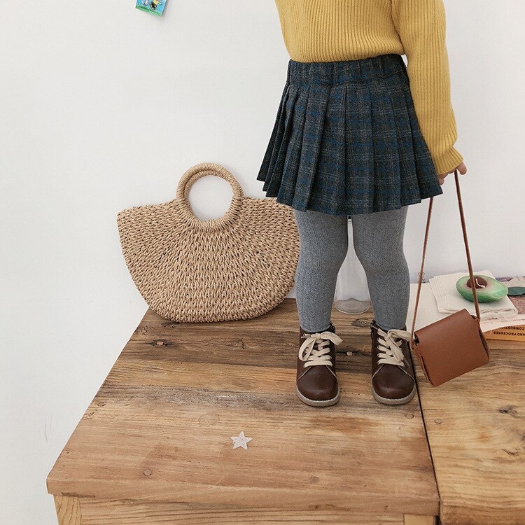 Girl Baby Plaid Pleated Skirt Toddler Kids Causal with Velvet Winter Skirts Children Ruched Mini Skirt: grey / 4T