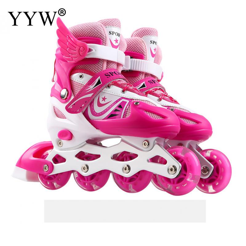 Patines ajustables para niños y niñas, zapatos de 4 ruedas, zapatillas de velocidad, patinaje en línea, Patines al aire libre: pink flash / l 37-41