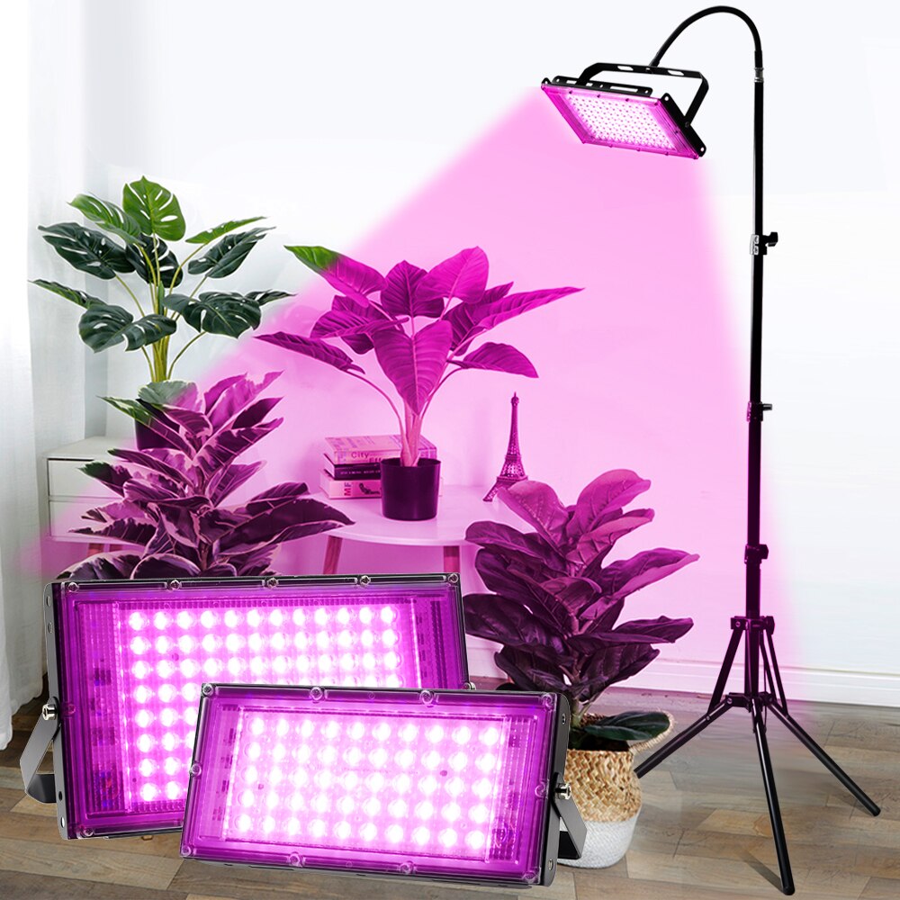 LED Grow Lights for Indoor Plants AC 220V Phyto Lamp with Stand 50W 100W 200W Full Spectrum Plant Flood Light for Veg Greenhouse