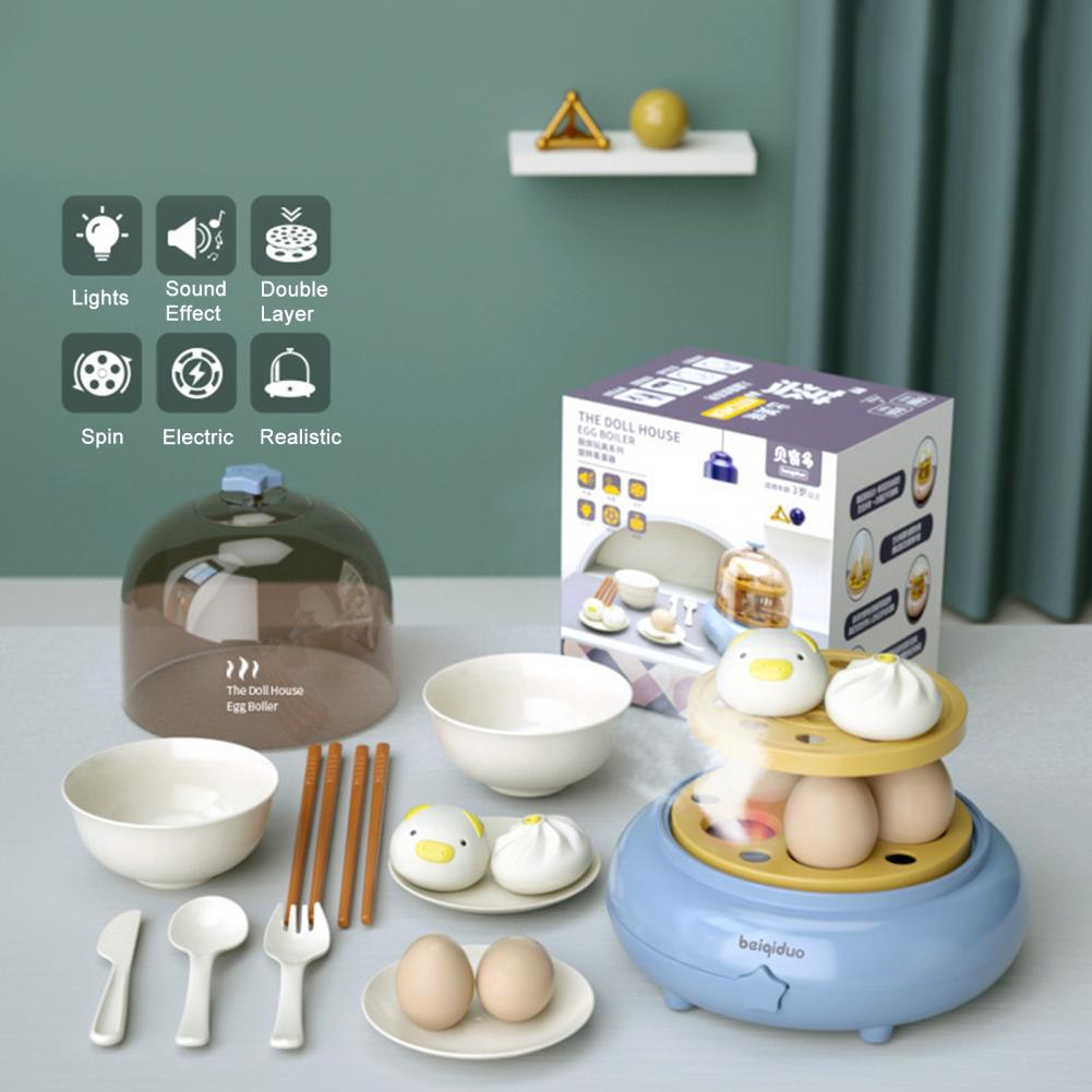 Hardboiled egg maker toy for intellectual development, pretend play egg kettle steamer toy with music and light for children