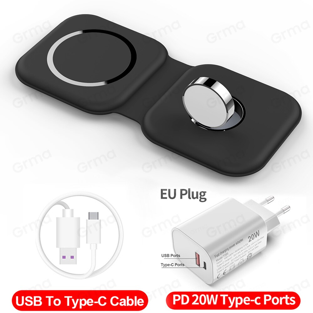 Caricabatterie Duo Wireless magnetico sicuro GRMA 2 in 1 Mag per iPhone 12 Pro Max mini 15W Qi caricabatterie rapido per Apple Watch iWatch AirPods: White With EU Plug