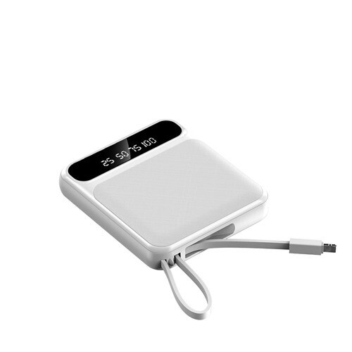 30000Mah Mini Power Bank Twee-weg Snelle Opladen Digitale Display Externe Batterij Ingebouwde Kabels Met Zaklamp Voor iphone Mi: white