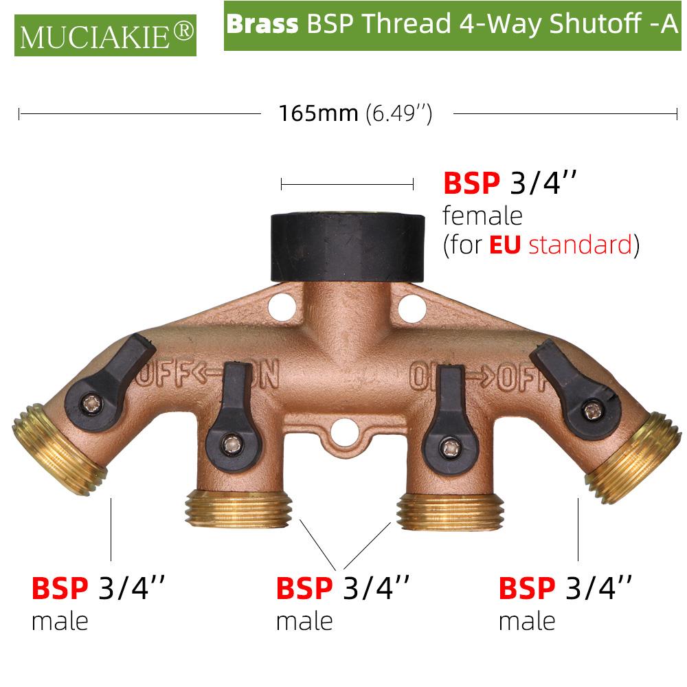 Deviatore per tubo da giardino a 4 gareggiare 100% ottone massiccio con rubinetto esterno filettato deviatore per tubo dell'acqua deviatore valvola in poi-spento indipendente: Ax1pc