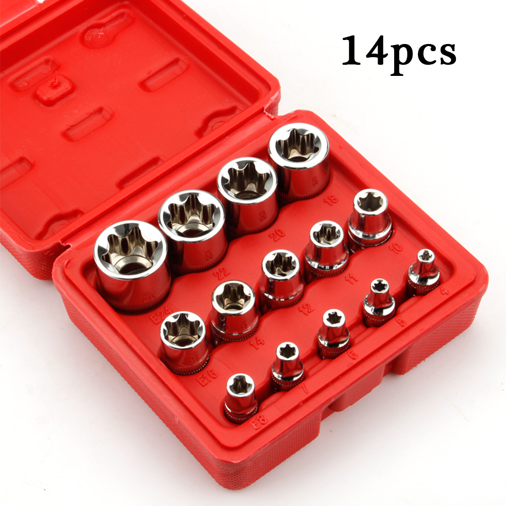 14pcs/Set E-Torx Star Female Bit Socket Set 1/2" 3/8" 1/4" Drive E4 - E24 E-Socket Nuts Set Repair Hand Tools Torque Socket Set: Default Title
