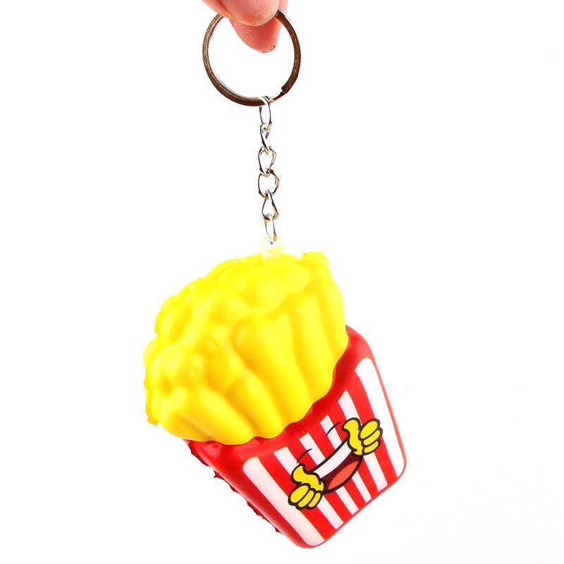 Mini frites avec anneau de clé | simulation nourriture 1 pièce, breloques parfumées, poignet à main, jouets Squishy, décor de ferme, couleur aléatoire