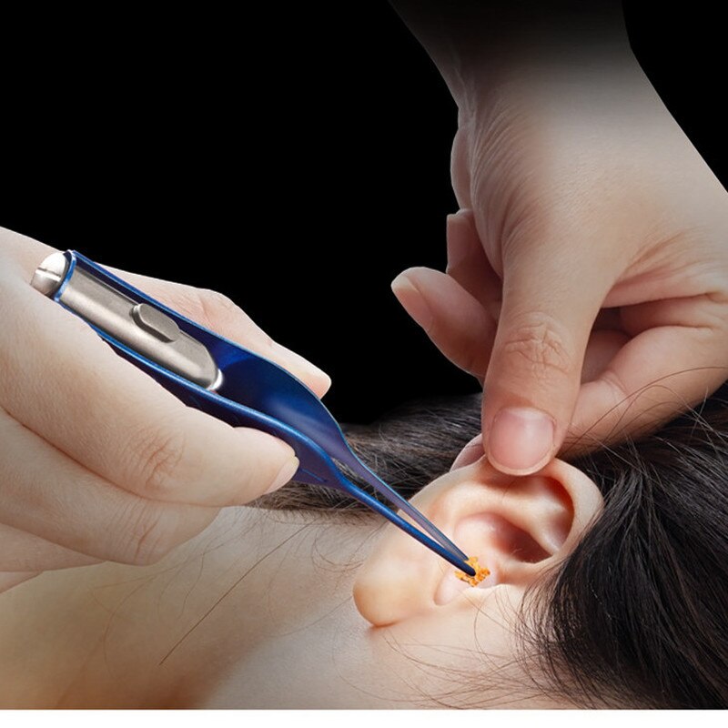 Linterna LED de limpieza para la oreja, la nariz y el ombligo, fórceps de seguridad para cuidado del bebé, pinza limpiadora de plástico, herramienta de seguridad para la cera de la oreja, 1 unidad
