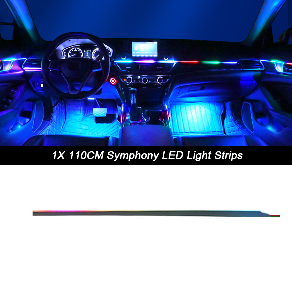 Luz ambiental para coche 18 en 1, tiras acrílicas de 64 colores, 110cm, 90cm, 75cm, 35cm, 20cm, colores completos, RGB, Interior del coche, Control por aplicación Bluetooth: Cristal azul
