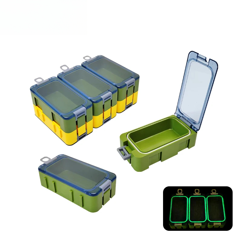 Caja de herramientas que brilla en la oscuridad para pesca, Mini caja de almacenamiento de empalme, accesorios de plástico, contenedor de cebo duro para carpa