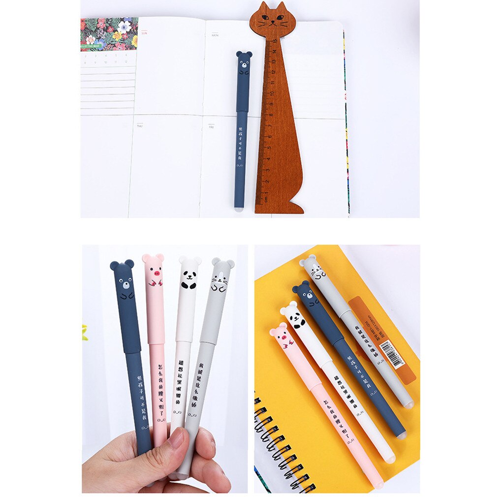 4pcs Cute Kawaii Cartoon Cat Gel Ink Pen Ballpoint 0.35mm Blue Ink Student Pens