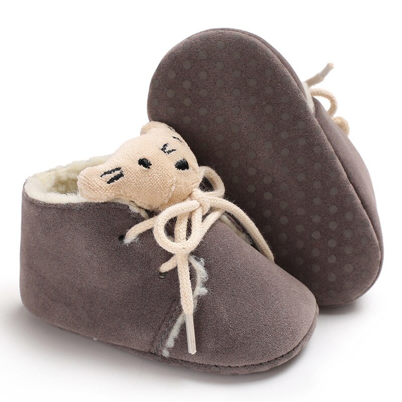 Schattige Kleine tijger Winter Sneeuw Baby laarzen Crib Bebe Jongens Meisjes Super Warm Houden Pu Baby Peuter schoenen kant -up booties: Grey / 3