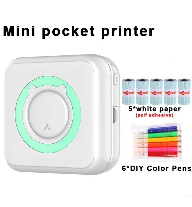 Mini Printer Portable Thermal Printing Machine Bluetooth Mini Photo Picture Label Printer for Android iOS DIY Home Use Printer: green-b-5