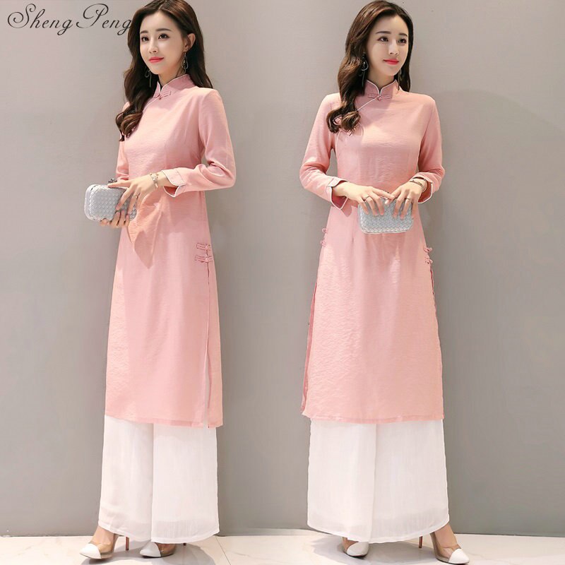 aodai vietnam long cheongsam dress for women traditional clothing ao dai dresses oriental dress V1801