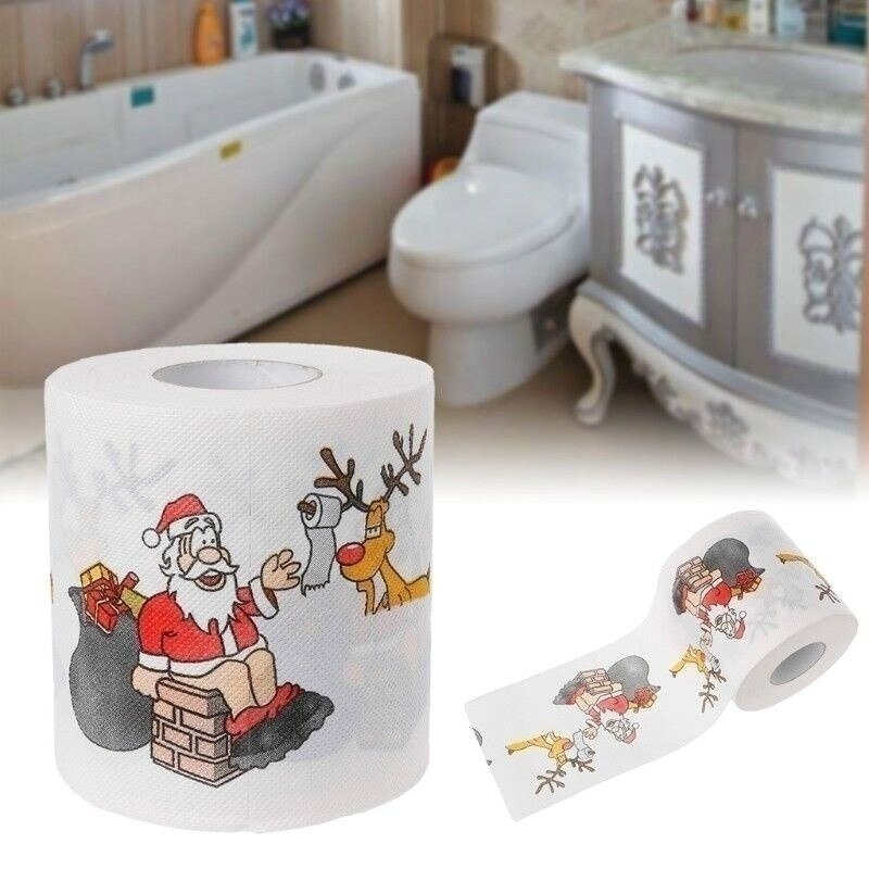 Santa Claus Bath Toilet Roll Paper Christmas Decor Tissue Xmas Printed Christmas Supplies Home Tool Two Layer