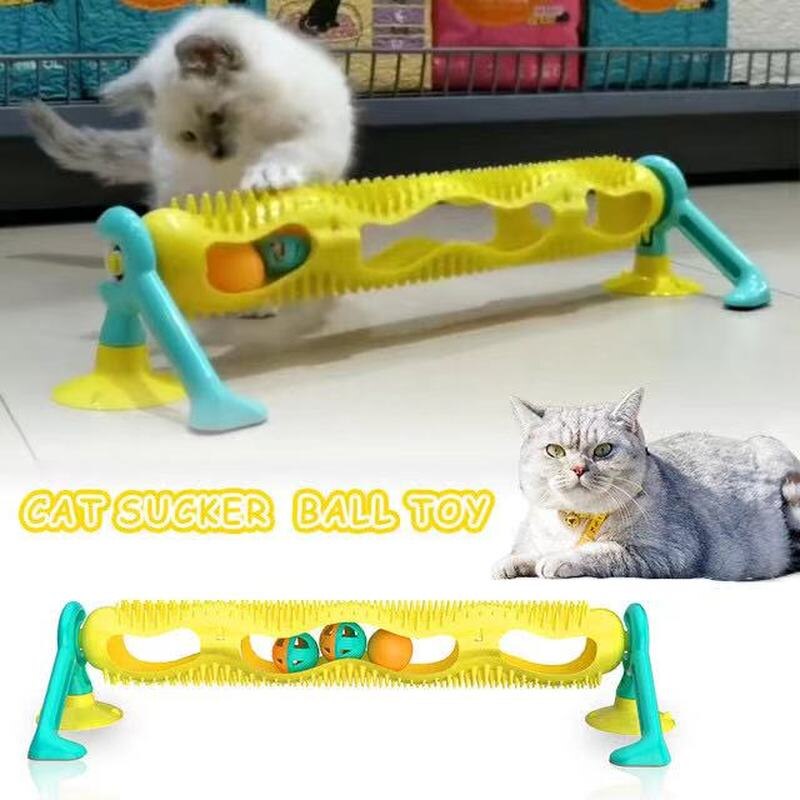 Pista de juguete con ventosa para gatos, juego interactivo luminoso de masaje con ventosa, ventosa para ventana, Trackball, juguete de inteligencia para mascotas
