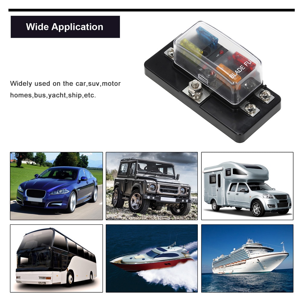 4 Way Blade Fuse Box with LED Indicator Fuse Block for Car Boat Marine Caravan 12V 24V