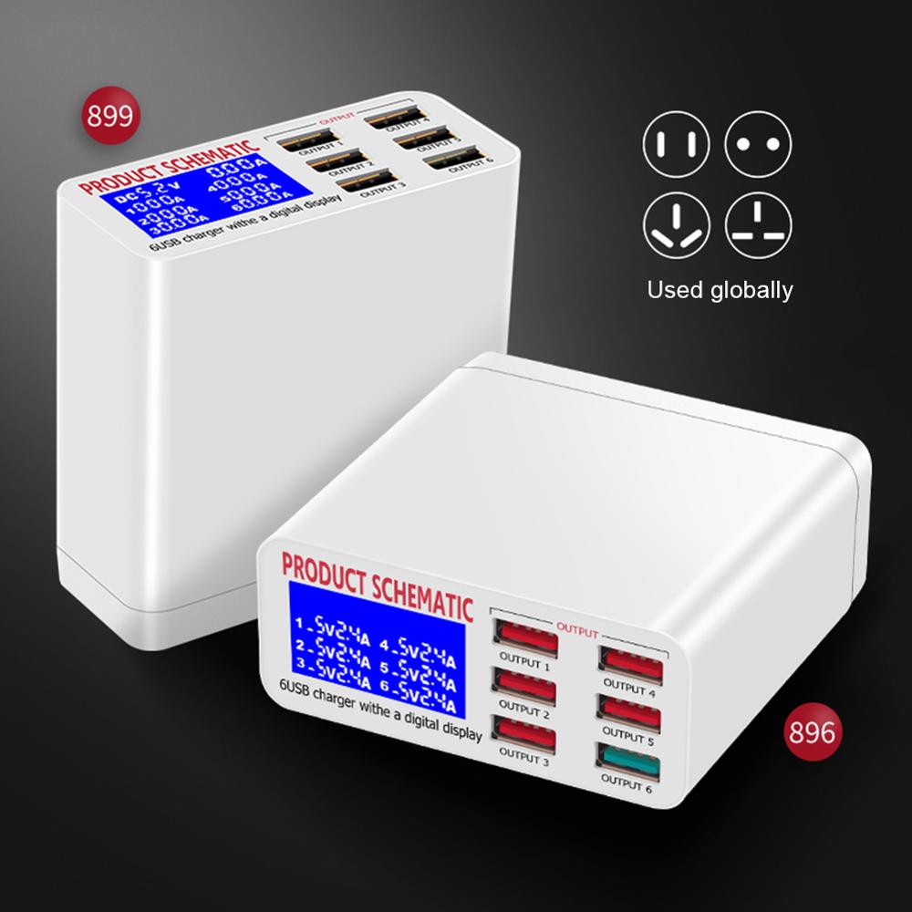 8a 6 portas qc3.0 carregador usb com display lcd de desktop carregador do telefone móvel inteligente carregamento rápido para telefones inteligentes tablet pc