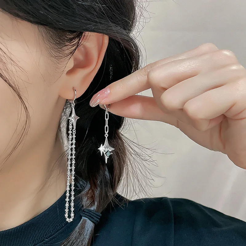 CIAXY-pendientes asimétricos de estrella de cuatro puntas para mujer, aretes de gota de cadena de borla Simple, joyería de de