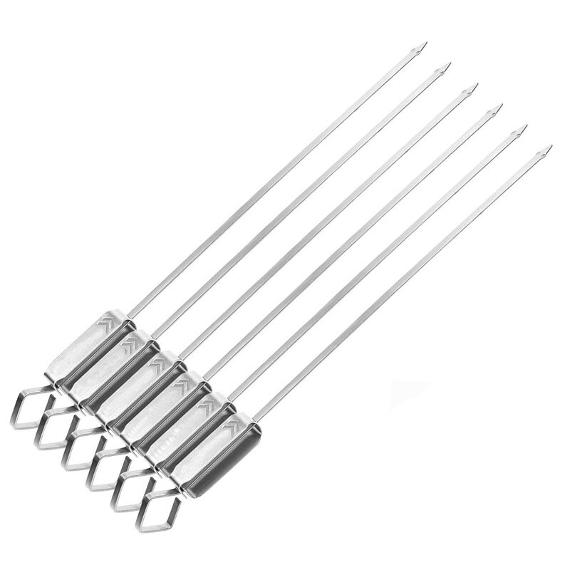 Stainless Steel Grilling Skewers with Quick Release Metal Sliding Handle Reusable BBQ Sticks for Meat and Veggies