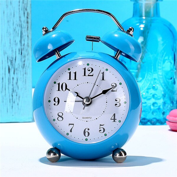 3inch Twin Bell Loud Nightlight Non Ticking Bedside Decor Desk Alarm Clocks: Deep Blue