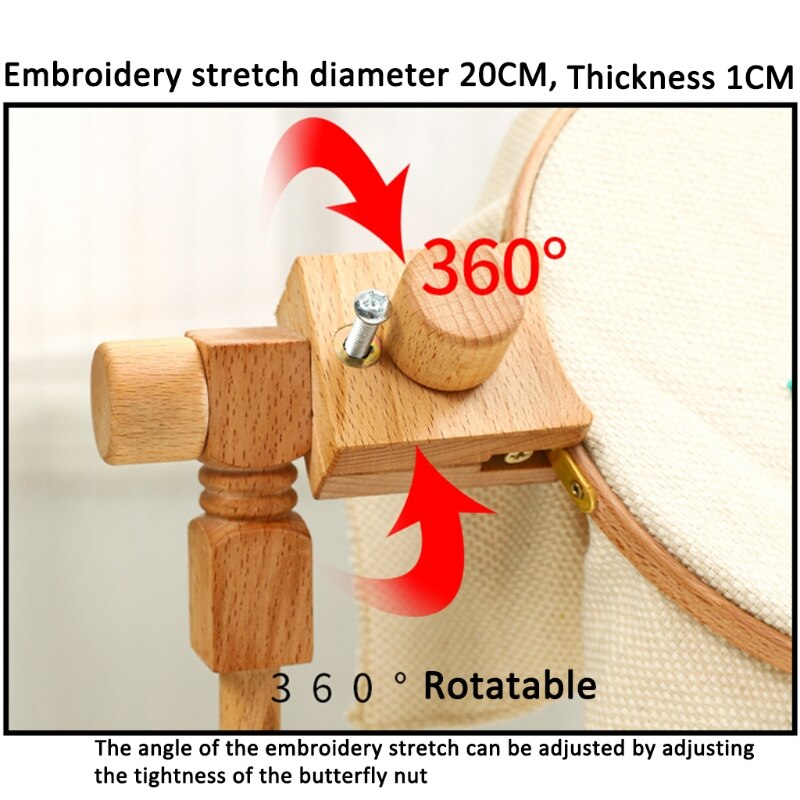 Wooden Embroidery Hoop Stand Holder 360 Degree Rotation Adjustable Embedded Cross Stitch Desktop Frame Clamp Sewing Tool