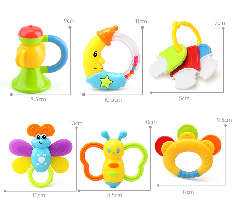 9 teile/satz Baby Rasseln BeißRing, Ball Shaker, Greifen und Dreh Rassel, beißRing Spielzeug Spielen einstellen für Baby Kleinkind Ungiftig Bunte tapsen