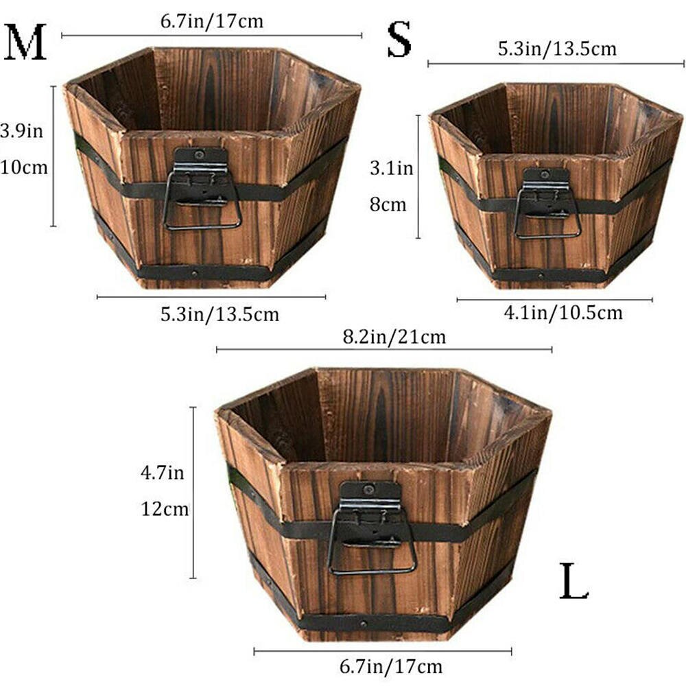 3 Stck Jahrgang Holz Blumentöpfe Balkon Pflanzen Eimer Fässer Pflanze Blume Badewanne Boxen Container-Heimat Garten Dekoration