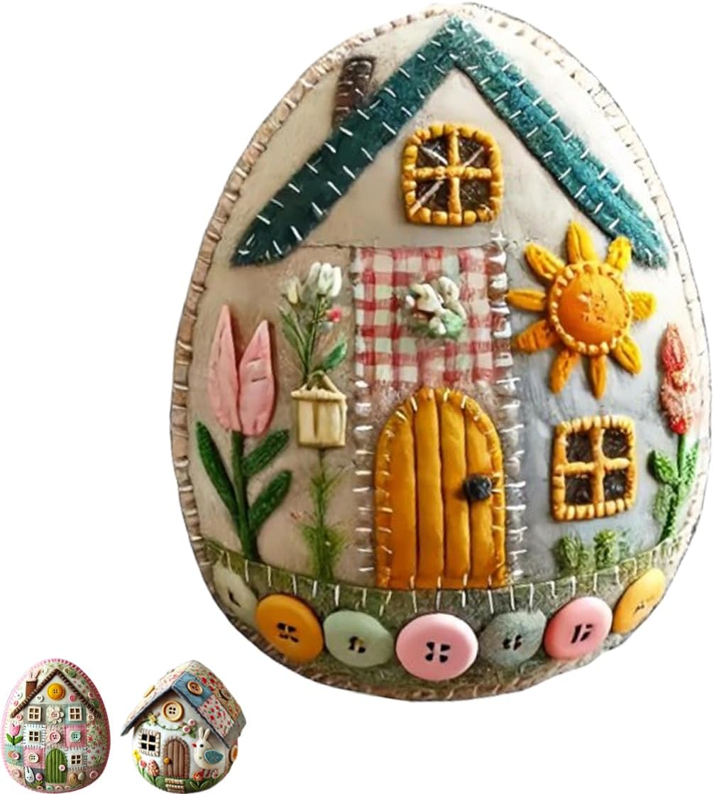 Patchwork Felt Egg House DIY Kit Patchwork Felt Egg House DIY Bunny House Craft Kit Easter Craft Decor,Handmade Cozy Egg House: Light Grey