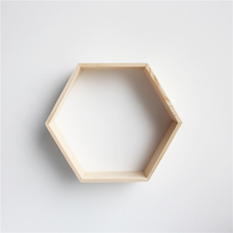 Neue Holz Hexagon Wanddekoration Baby Zimmer/Schlafzimmer Candy Organisation Aufhänger Fotografie Requisiten Regale Storage Decor Polygon Box: L / WHITE