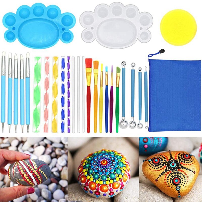 Mandala prikker værktøjer, maling værktøjssæt børster maling bakke til maling af sten farve tegning og kunst forsyninger