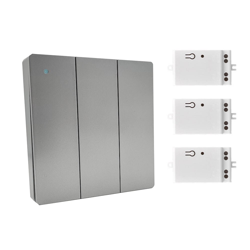 RF433 Wireless Wall Light Switch Self-Powered Remote Control No Battery No Wire IP54 Waterproof Indoor Outdoor switc: Gray 1-3